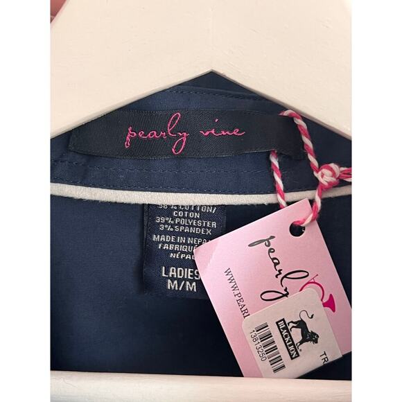 Pearly Vine Cotton Blend Long Sleeve Collared Shirt Top Navy Women's Size M NWT - Picture 6 of 8